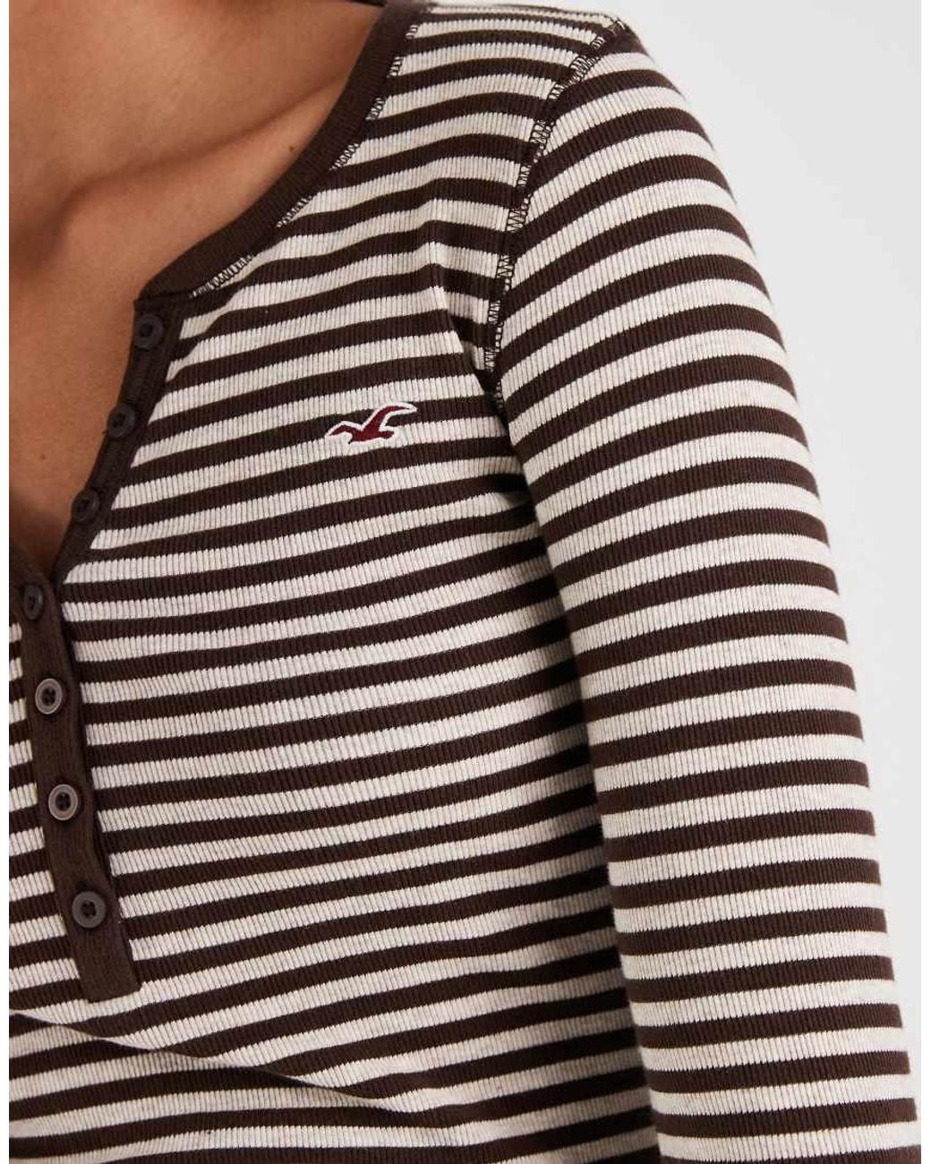 Hollister White Long Sleeve Button Up Henley Top