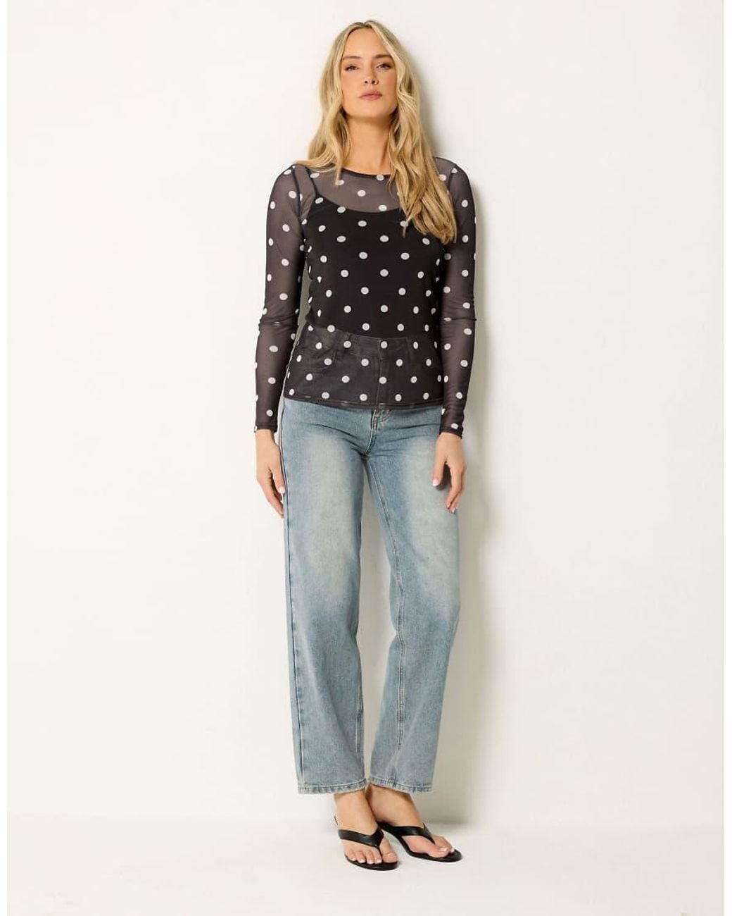 Long Tall Sally Black Polka Dot Mesh Top
