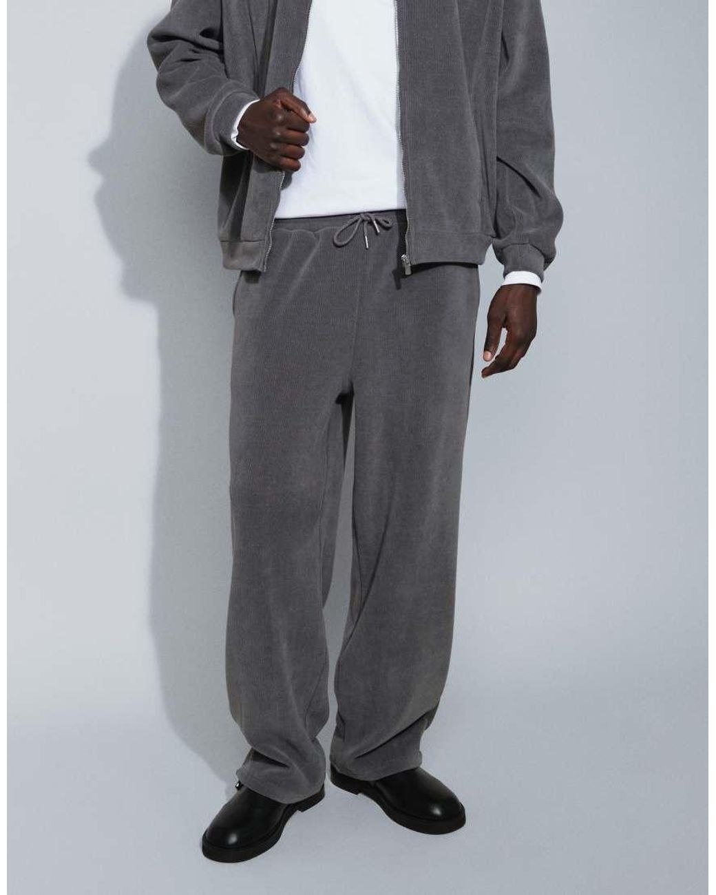 ASOS Gray Co-Ord Ribbed Texture Wide Leg Jogger for men