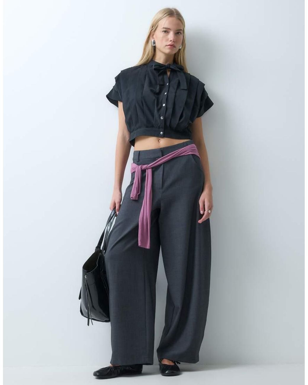 laagam Blue Kora Pleated Short Sleeve Blouse