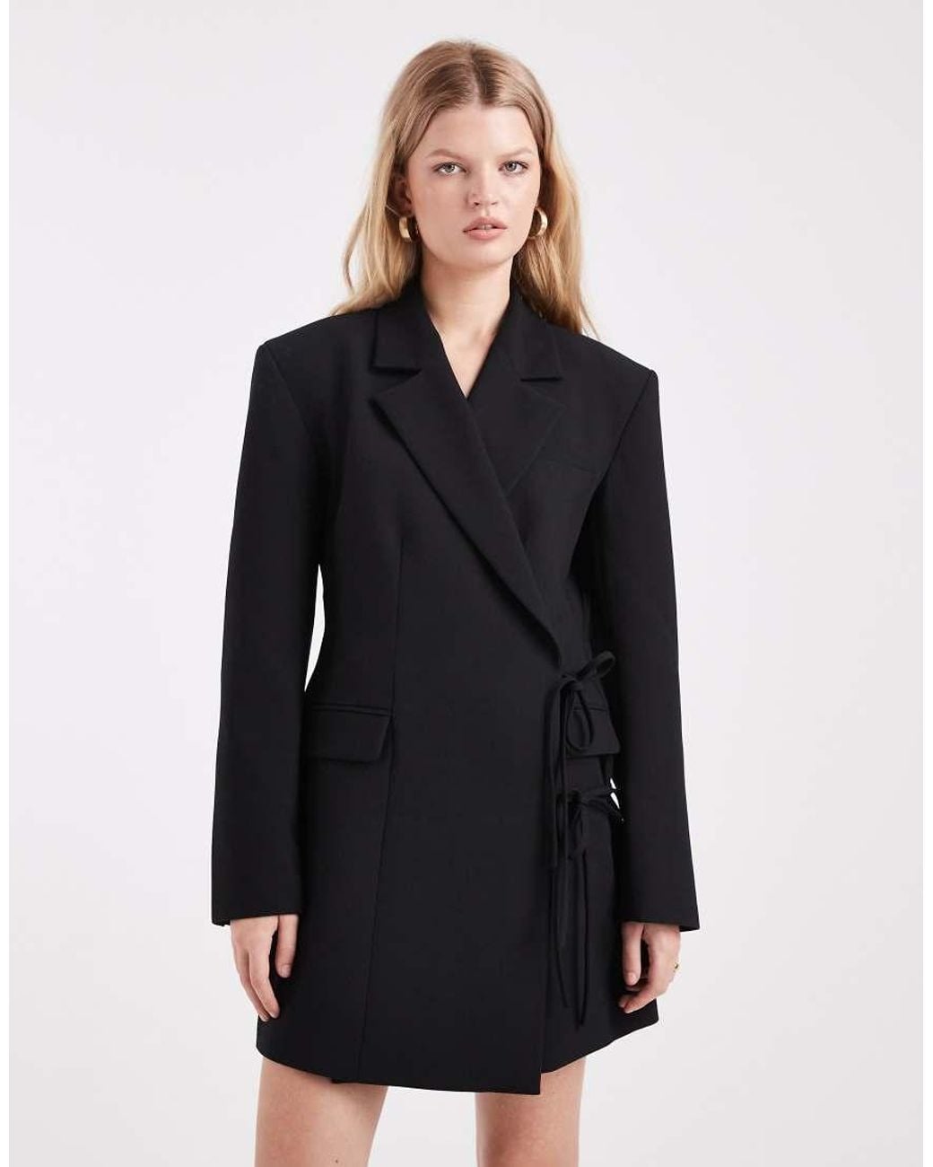 ASOS Black Wrap Front Blazer Dress With Tie Side
