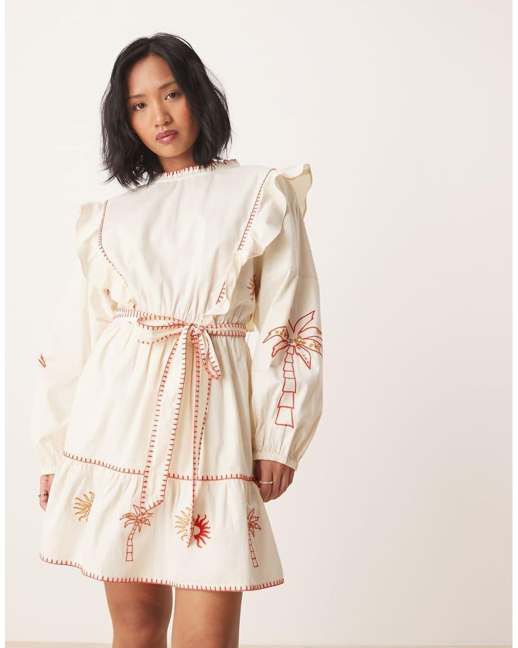 Never Fully Dressed Natural Petite Embroidered Mini Dress