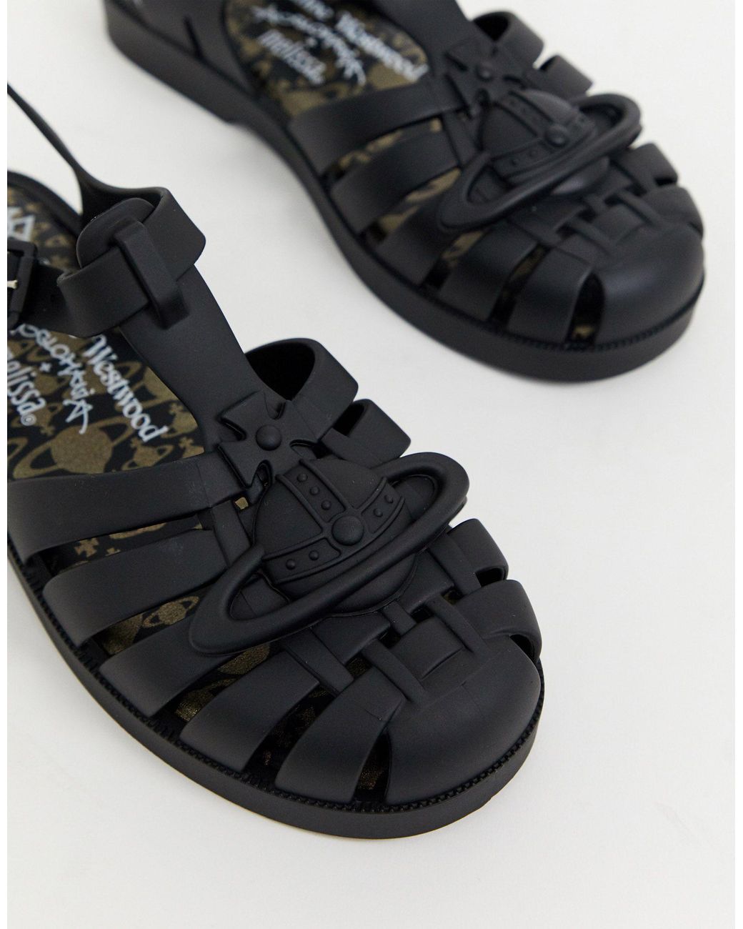 Melissa + Vivienne Westwood Anglomania Logo Trim Jelly Sandals in Black |  Lyst