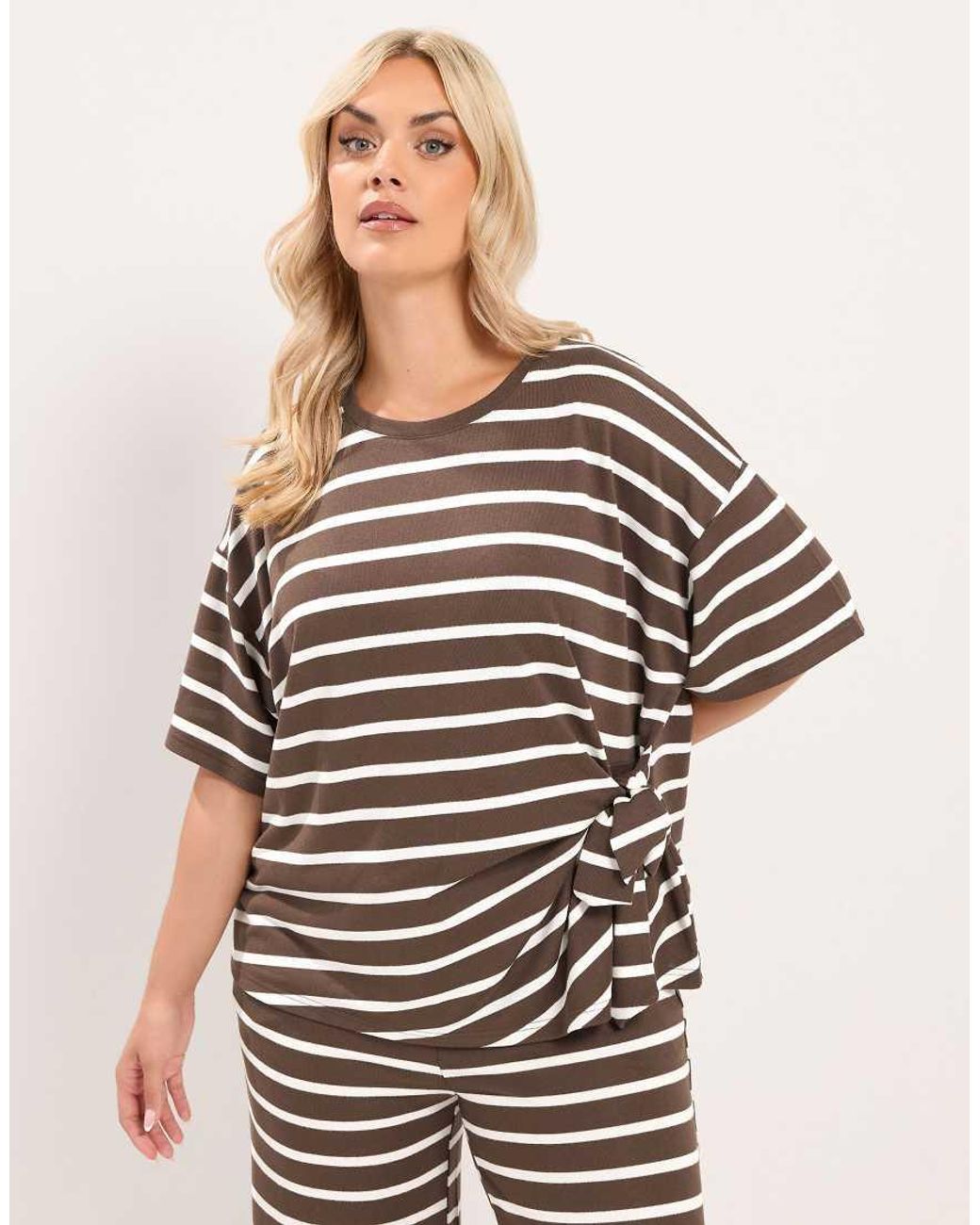 Yours Clothing Brown Stripe Side Knot Top