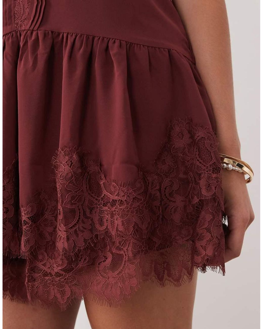 Abercrombie & Fitch Brown V Neck Ruffle Hem Mini Dress