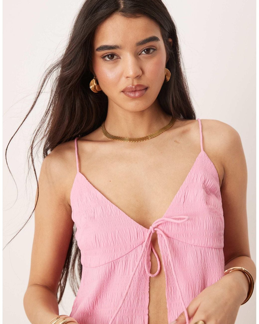 ASOS Pink Longline Tie Front Cami