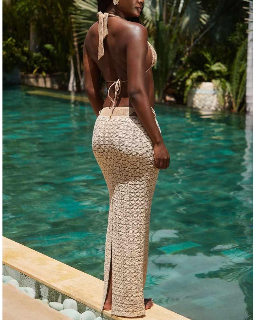 South Beach Green Popcorn Knit Maxi Beach Skirt