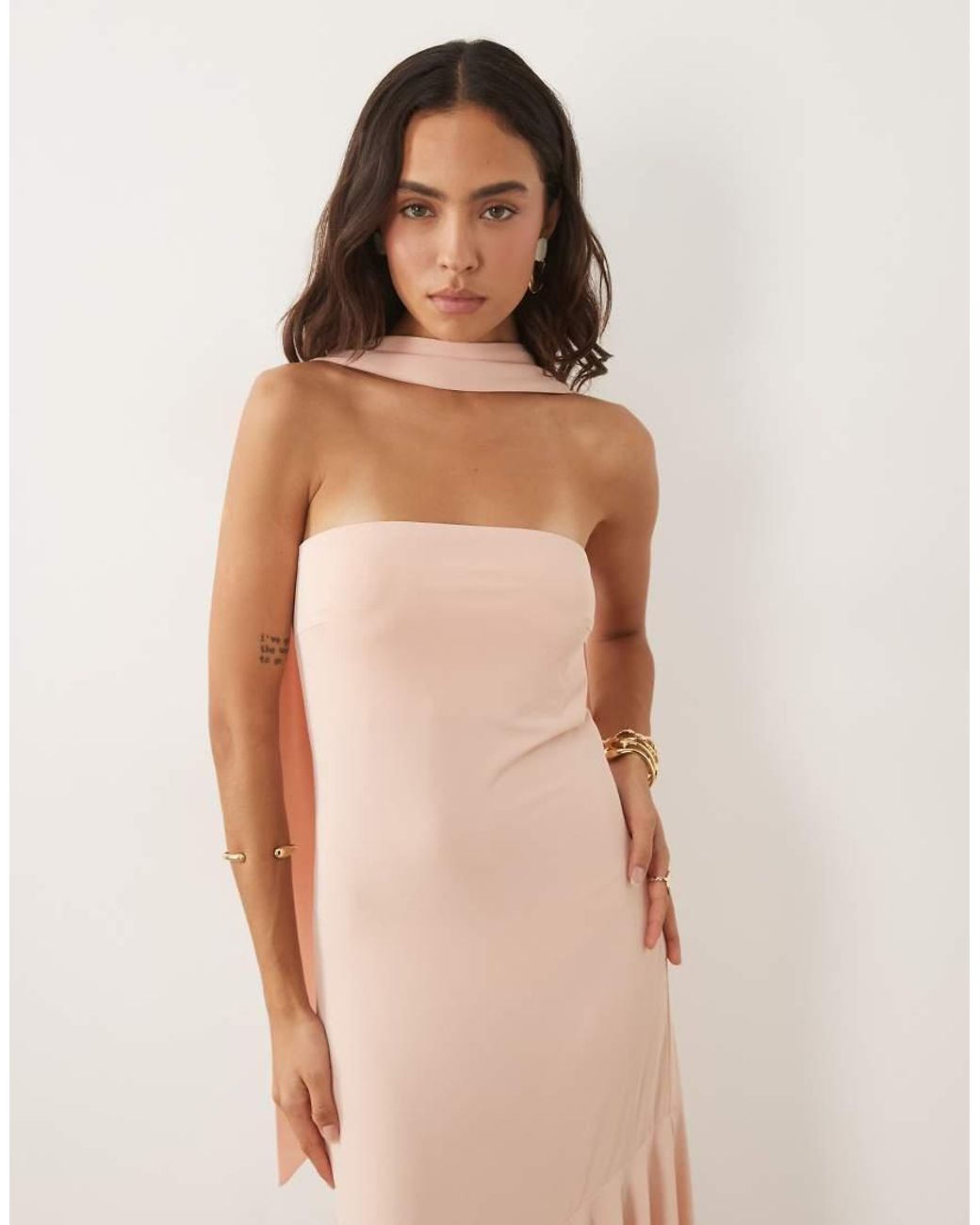 Y.A.S Pink Bandeau Scarf Detail Maxi Dress