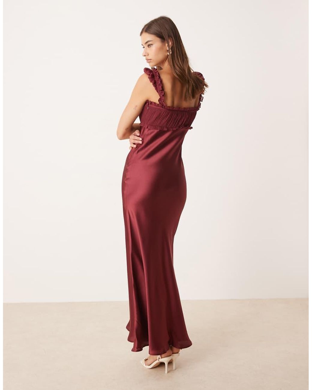 ASOS Red Ruched Bust Chiffon Midi Dress