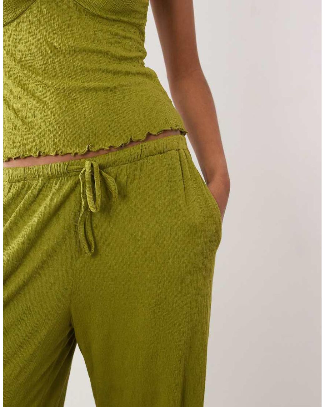 ASOS Green Crinkle Wide Leg Drawstring Pants