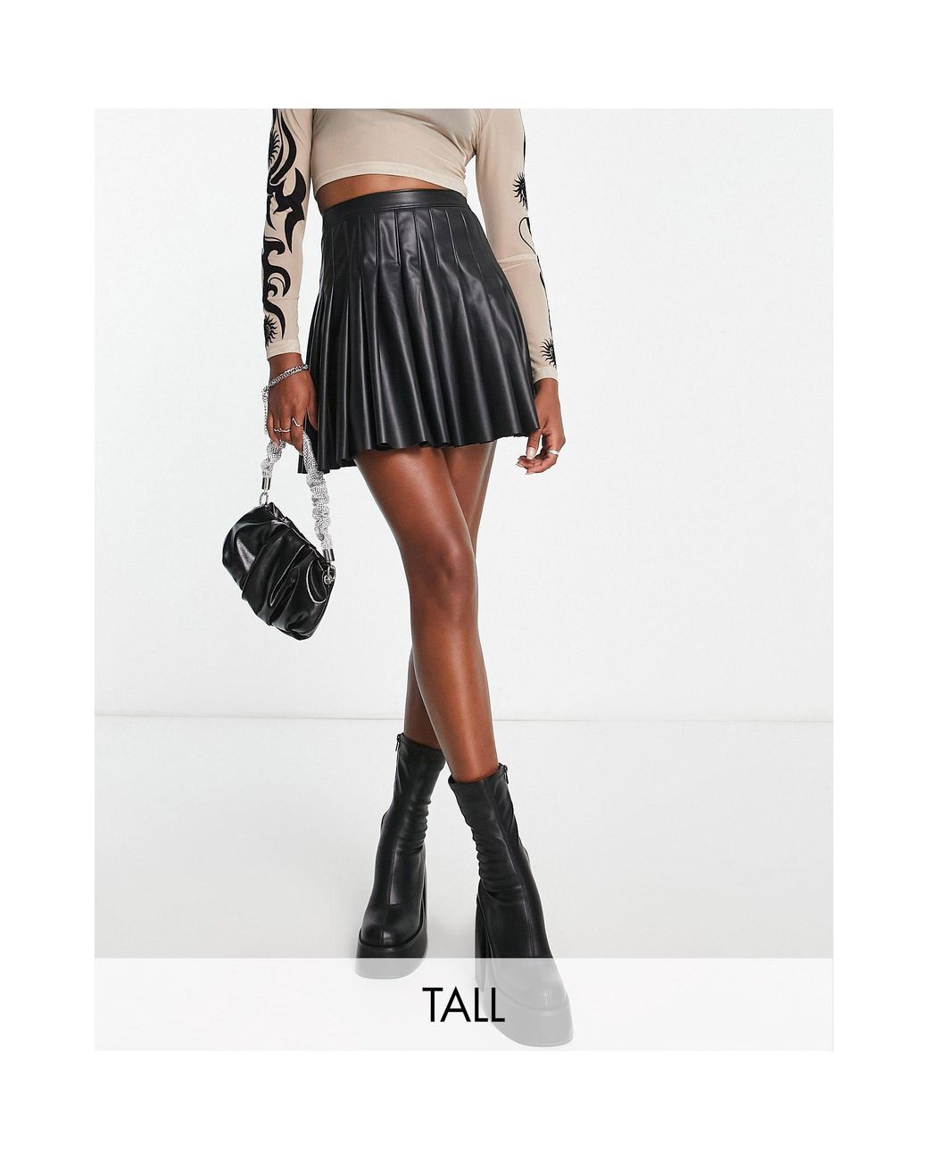 TOPSHOP Leather Look Pleated Mini Skirt in Black | Lyst