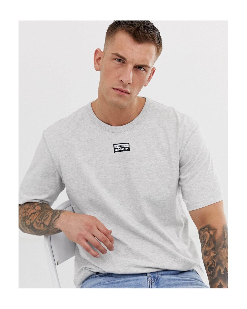 adidas Originals Ryv T-shirt With Central Logo in Gray for Men | Lyst