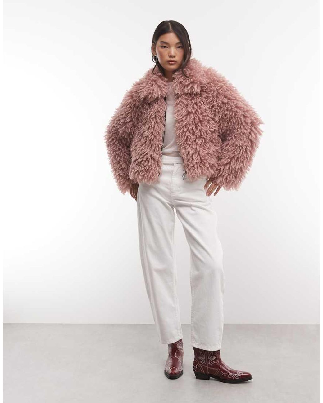 The Ragged Priest Red Boxy Fitted shaggy Jacket