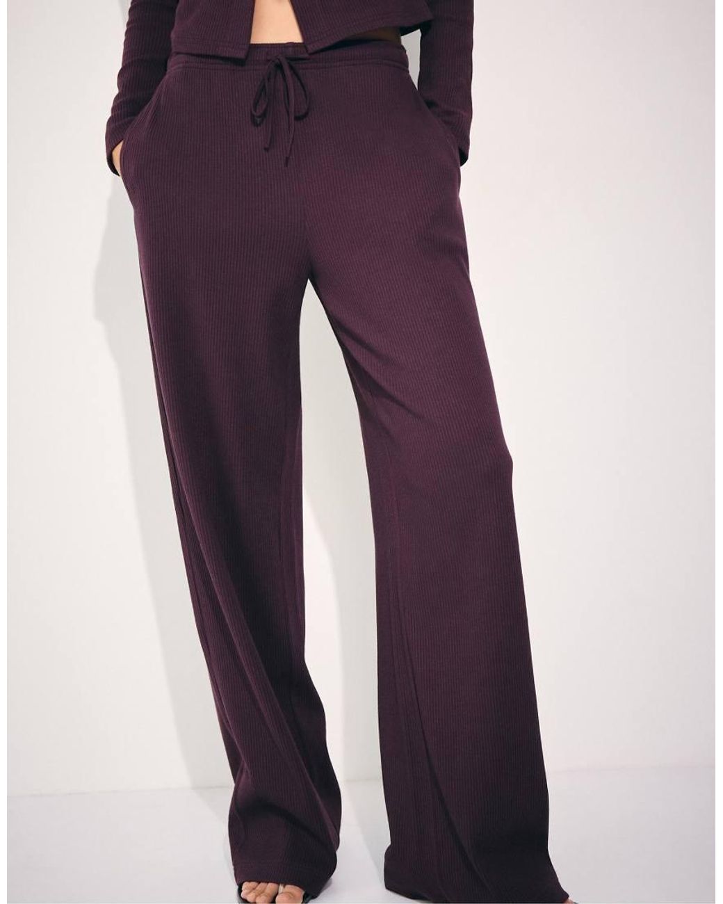 Stradivarius Purple Petite Soft-touch Ribbed Trousers