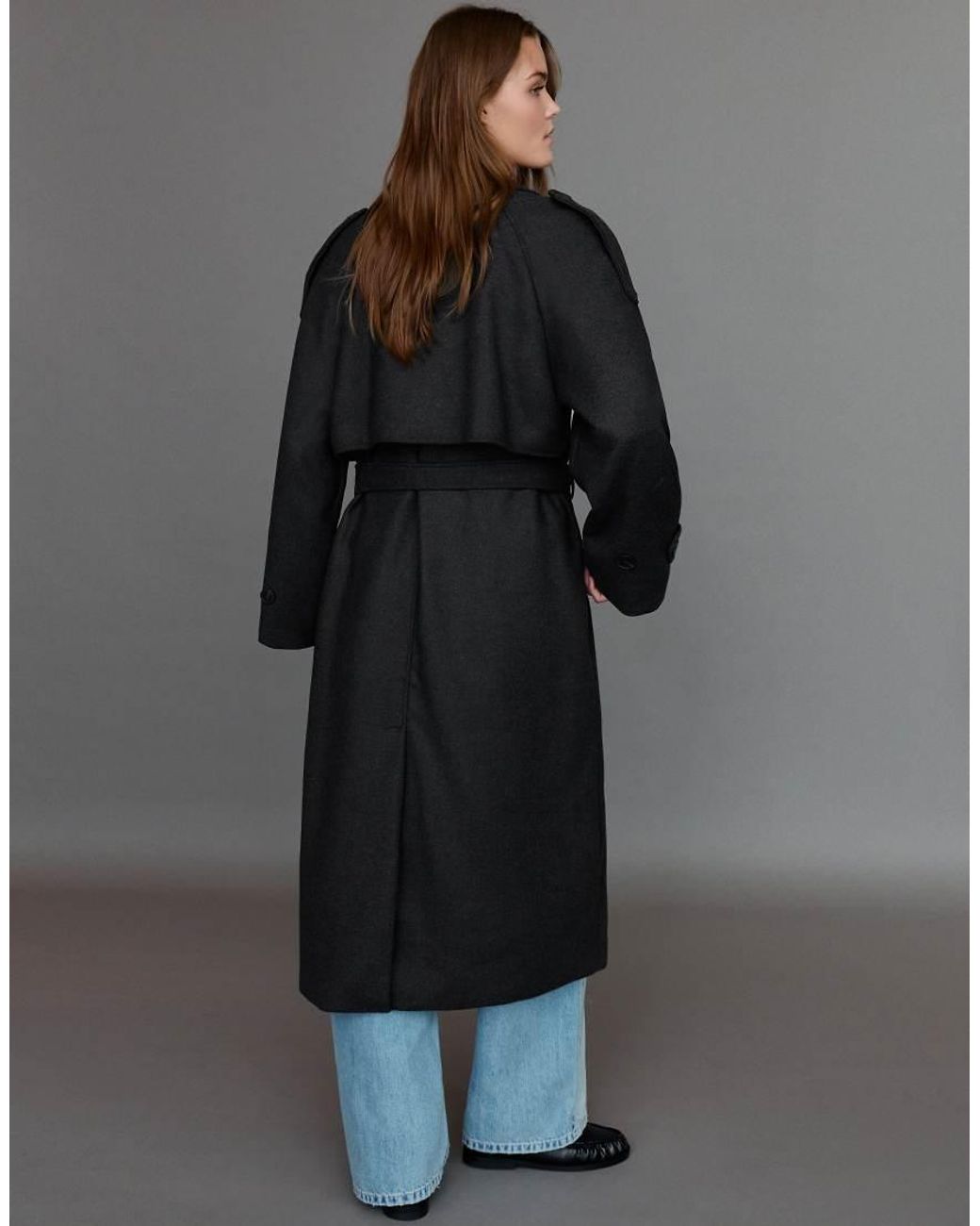 Pull&Bear Gray Belted Wool Trench Coat