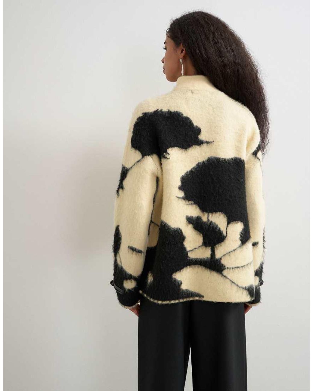 TOPSHOP Natural Knitted Patterned frogging Detail Jacket