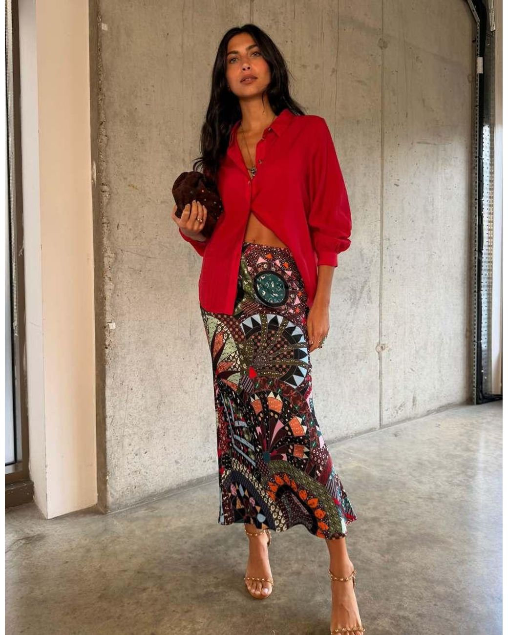 Never Fully Dressed Red Dorris Bias Maxi Skirt