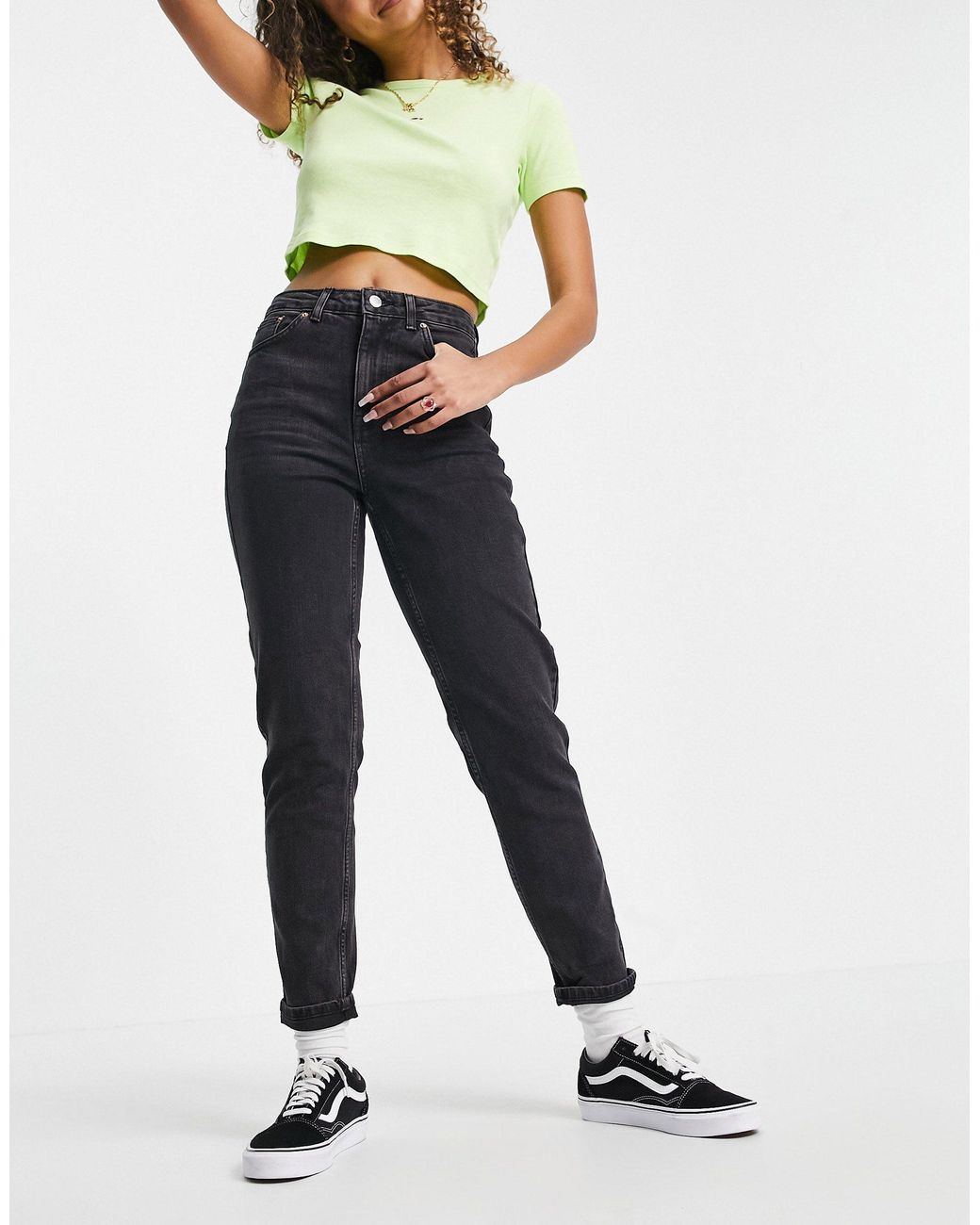 TOPSHOP Denim Premium Mom Jean in Black 
