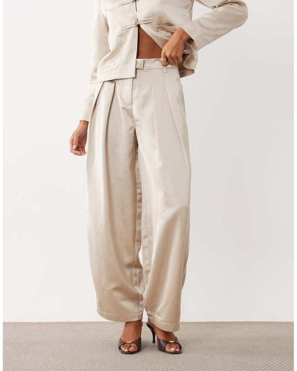 Pieces Natural Smart Satin Trousers Co-ord