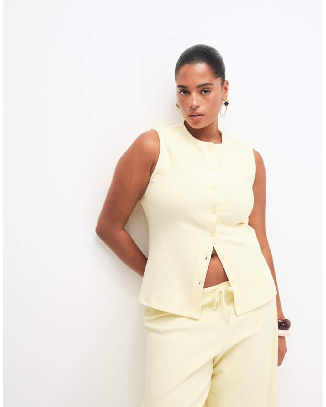 ASOS Natural Asos Design Curve Textured Crew Neck Waistcoat Co-ord