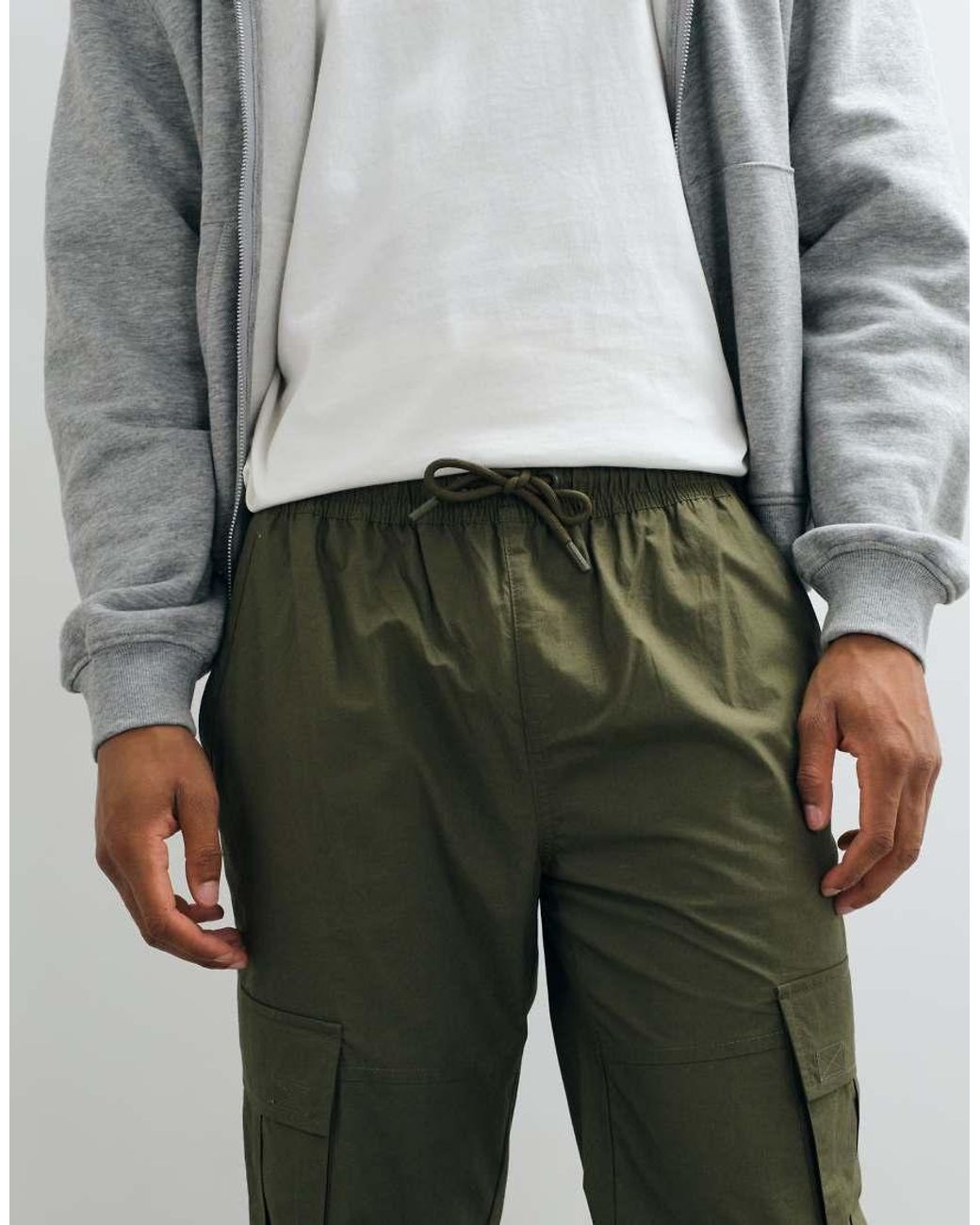 Threadbare Gray Drawstring Waist Cargo Trousers for men