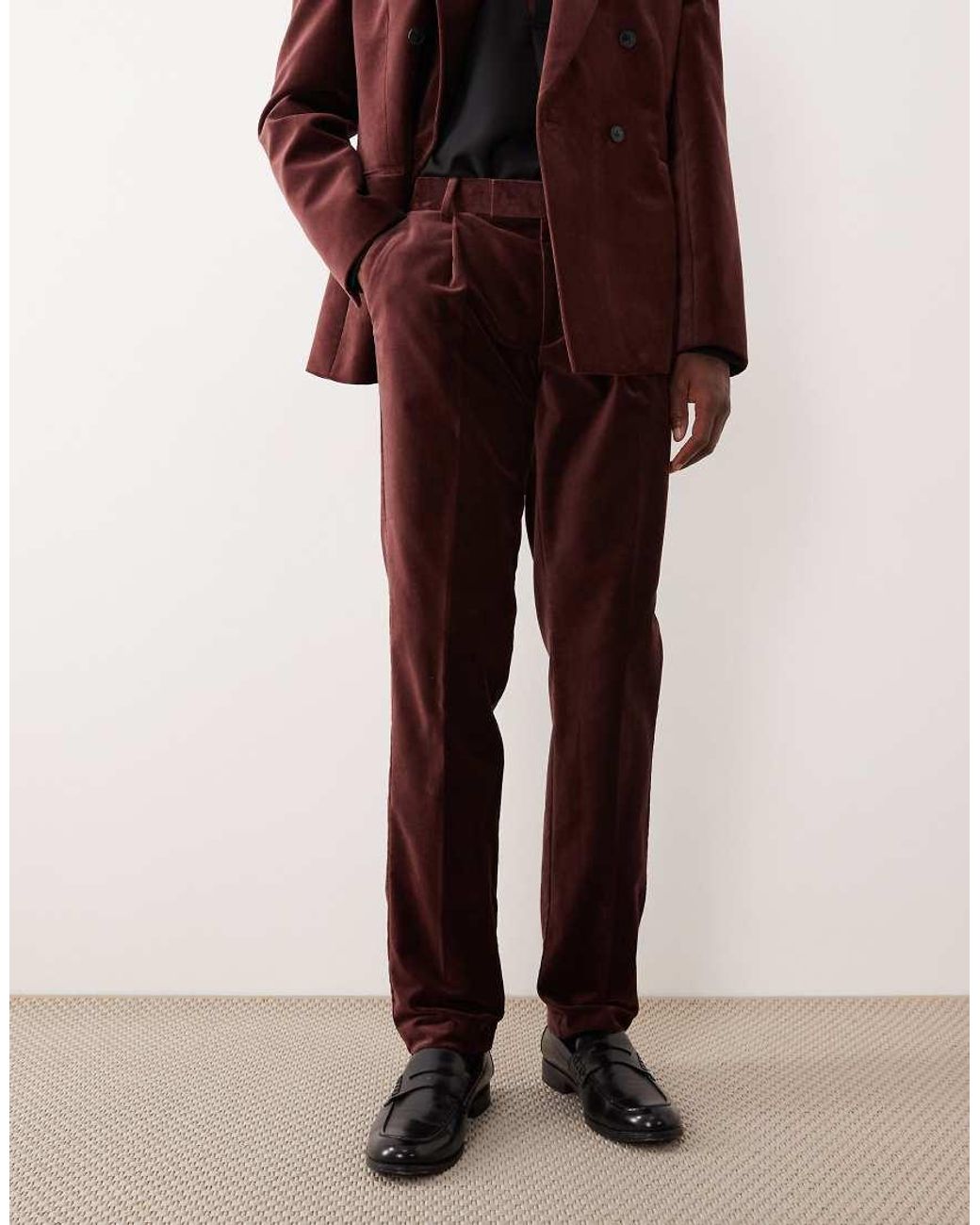 ASOS Brown Slim Pleated Front Suit Pants for men