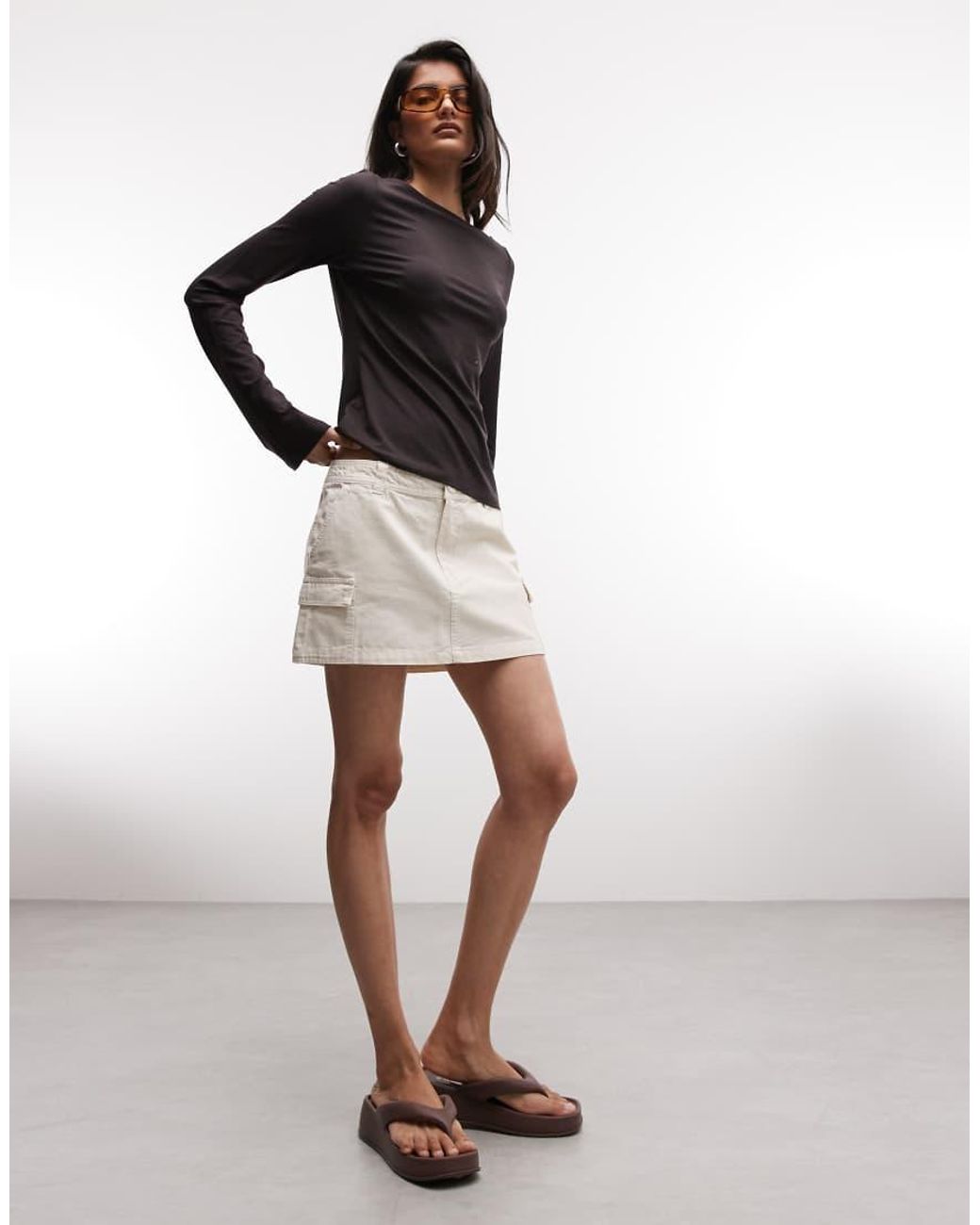 Monki Natural Cotton Cargo Mini Skirt With Pockets