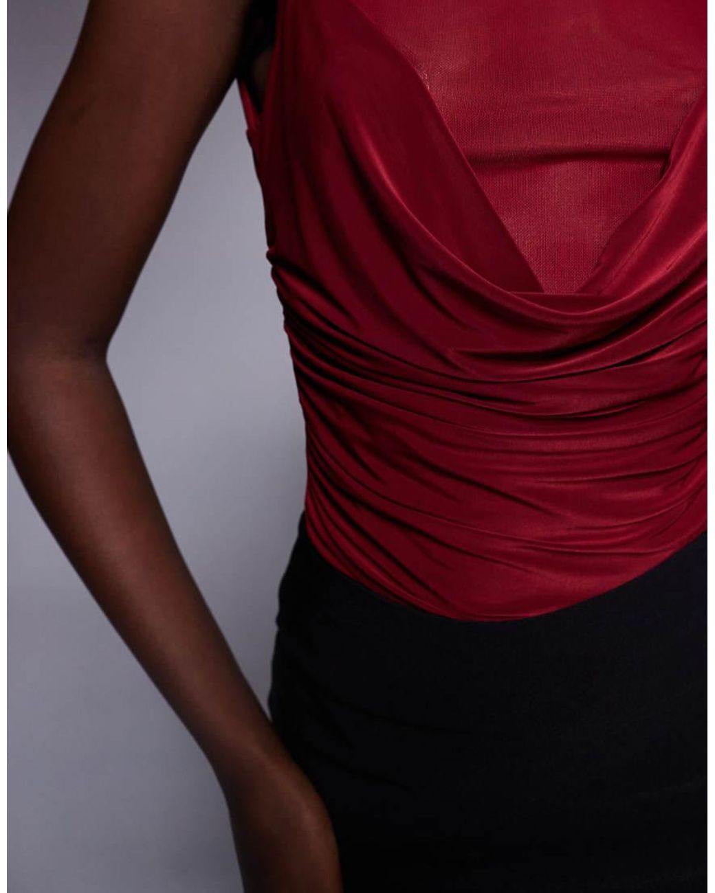 ASOS Red Cowl Front Mesh Slinky Mix Bodysuit