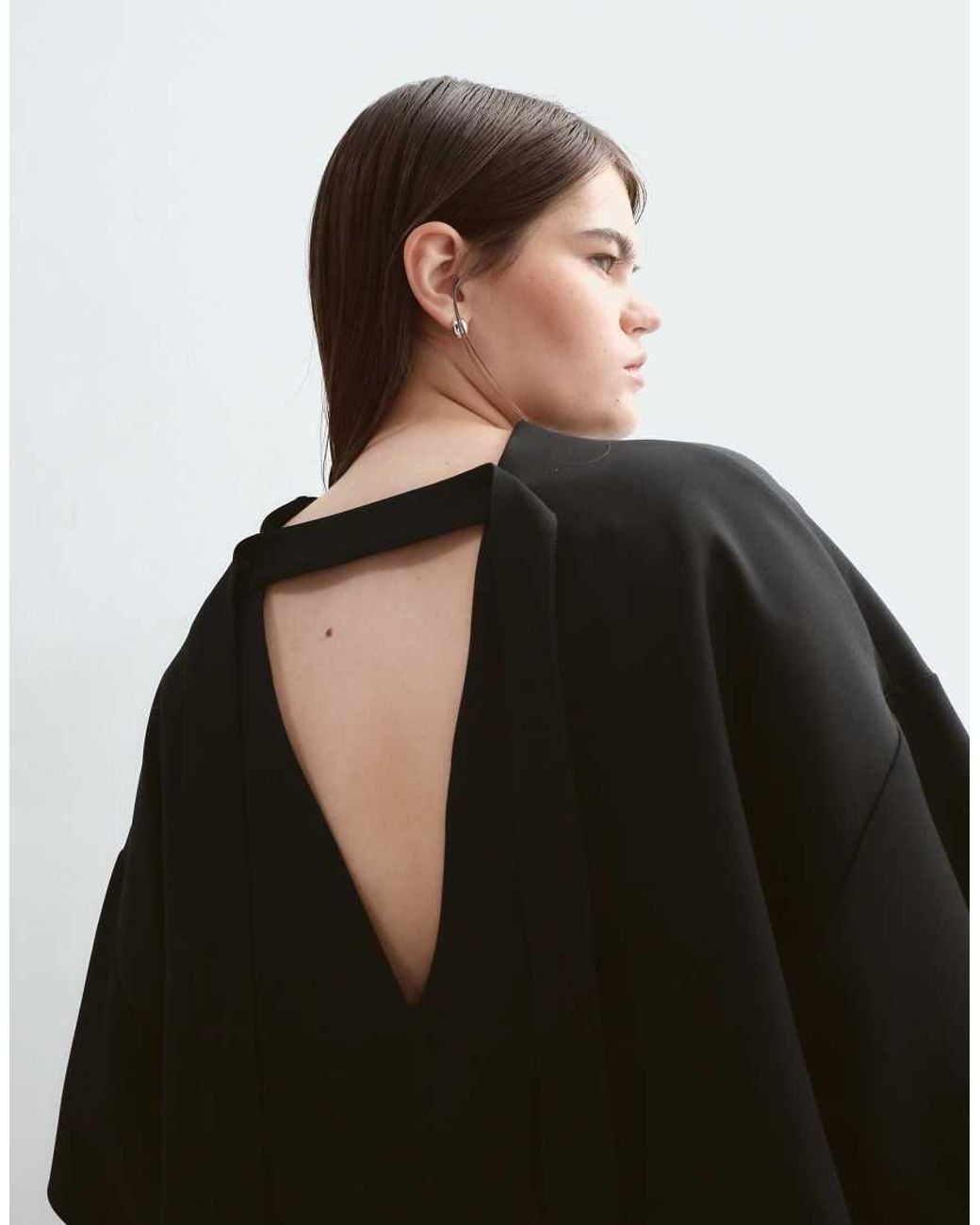 ARRANGE Black Curve Boxy Top With Open Back