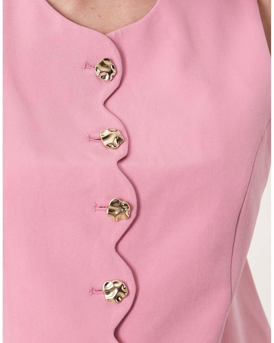 Vila Pink Tailored Hammered Button Scallop Waistcoat
