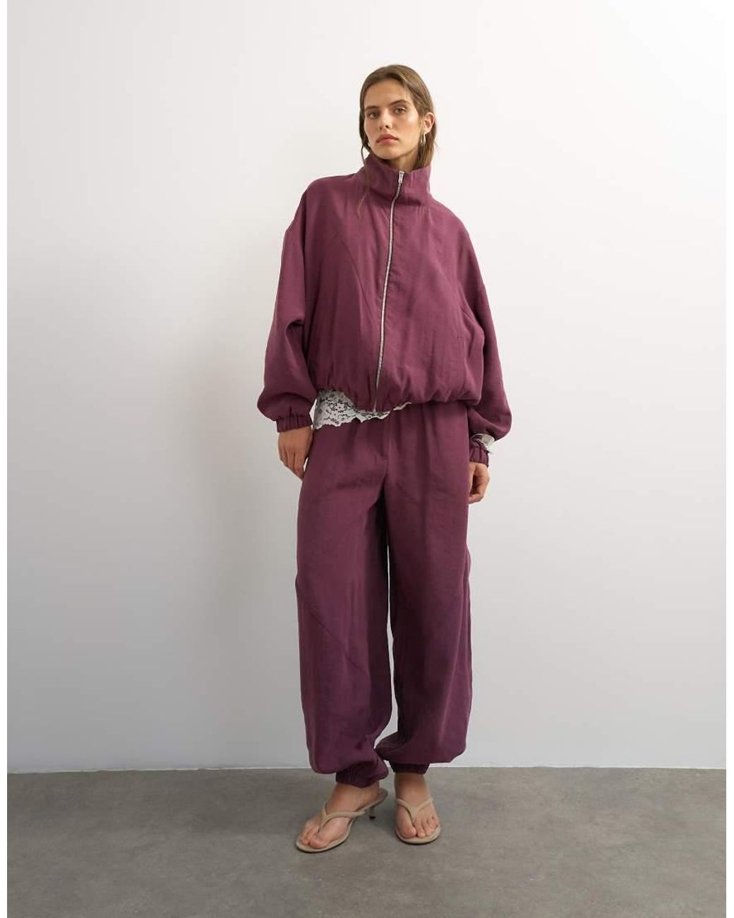 TOPSHOP Purple Co Ord Funnel Neck Track Jacket