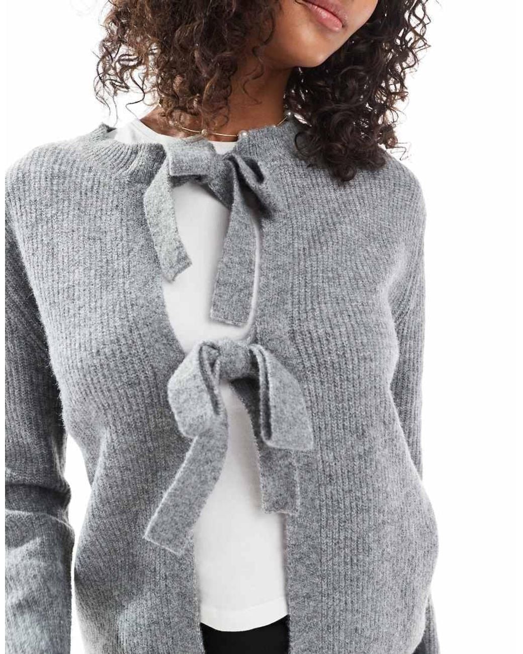 Pieces Gray Reversable Tie Front Cardigan