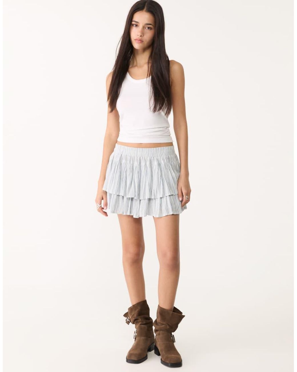 Stradivarius White Ruffled Mini Skort