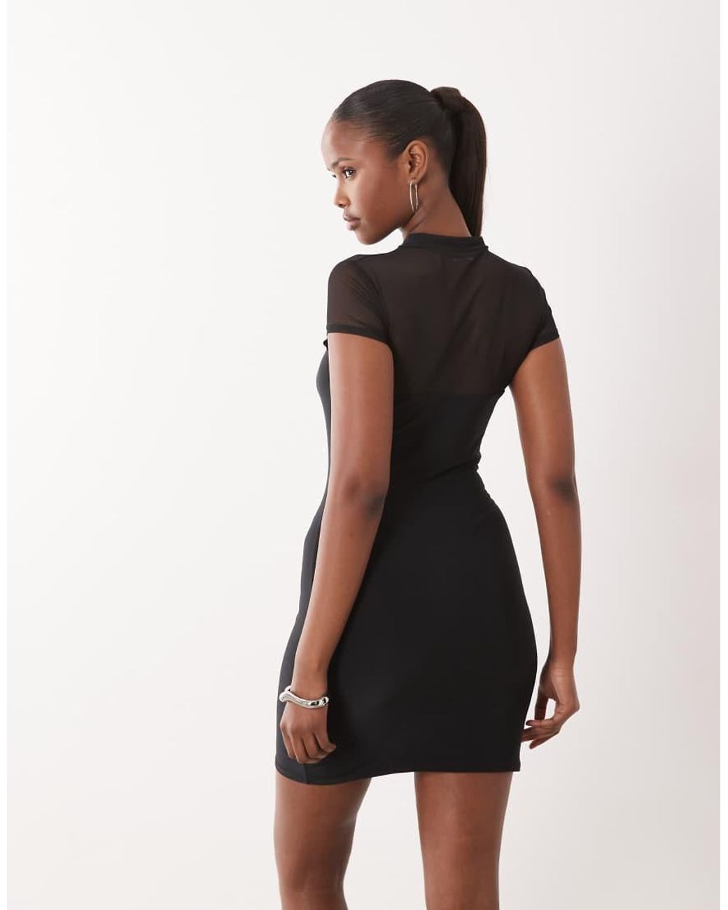ASOS Natural Slinky Rouleau Loop Mini Dress With Mesh Cutout