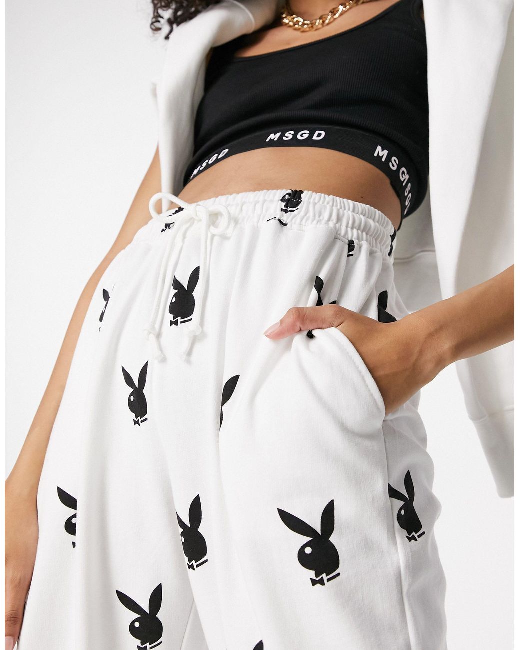Missguided Playboy Co-ord jogger Bunny Print in White | Lyst