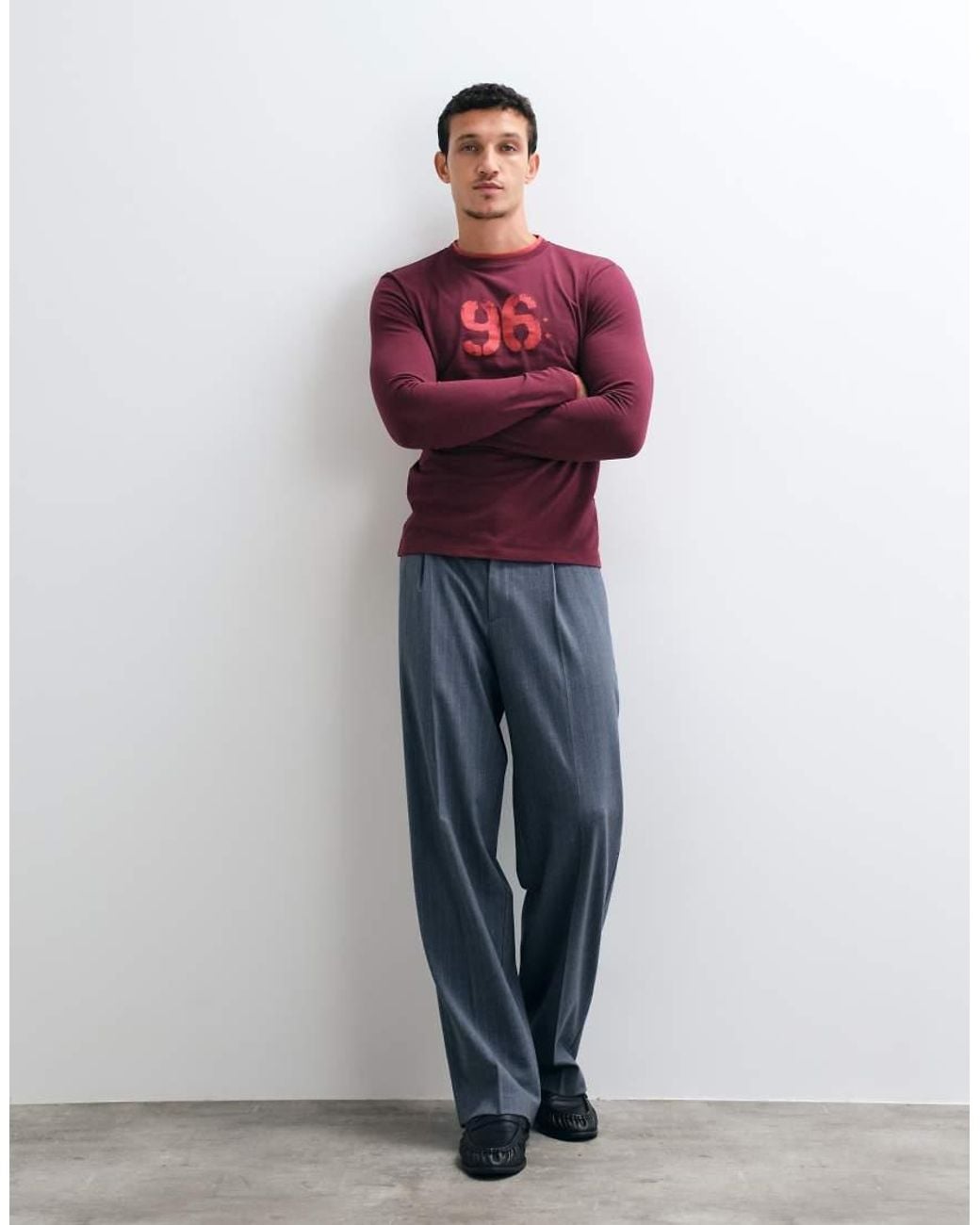 ASOS Red Slim Long Sleeve Double Layer T-shirt With Number Graphic for men