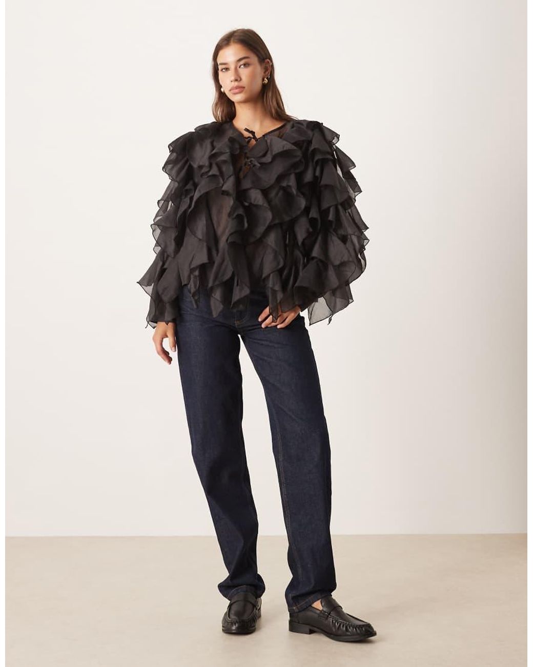 Sister Jane Black Dream Tie Front Ruffle Blouse