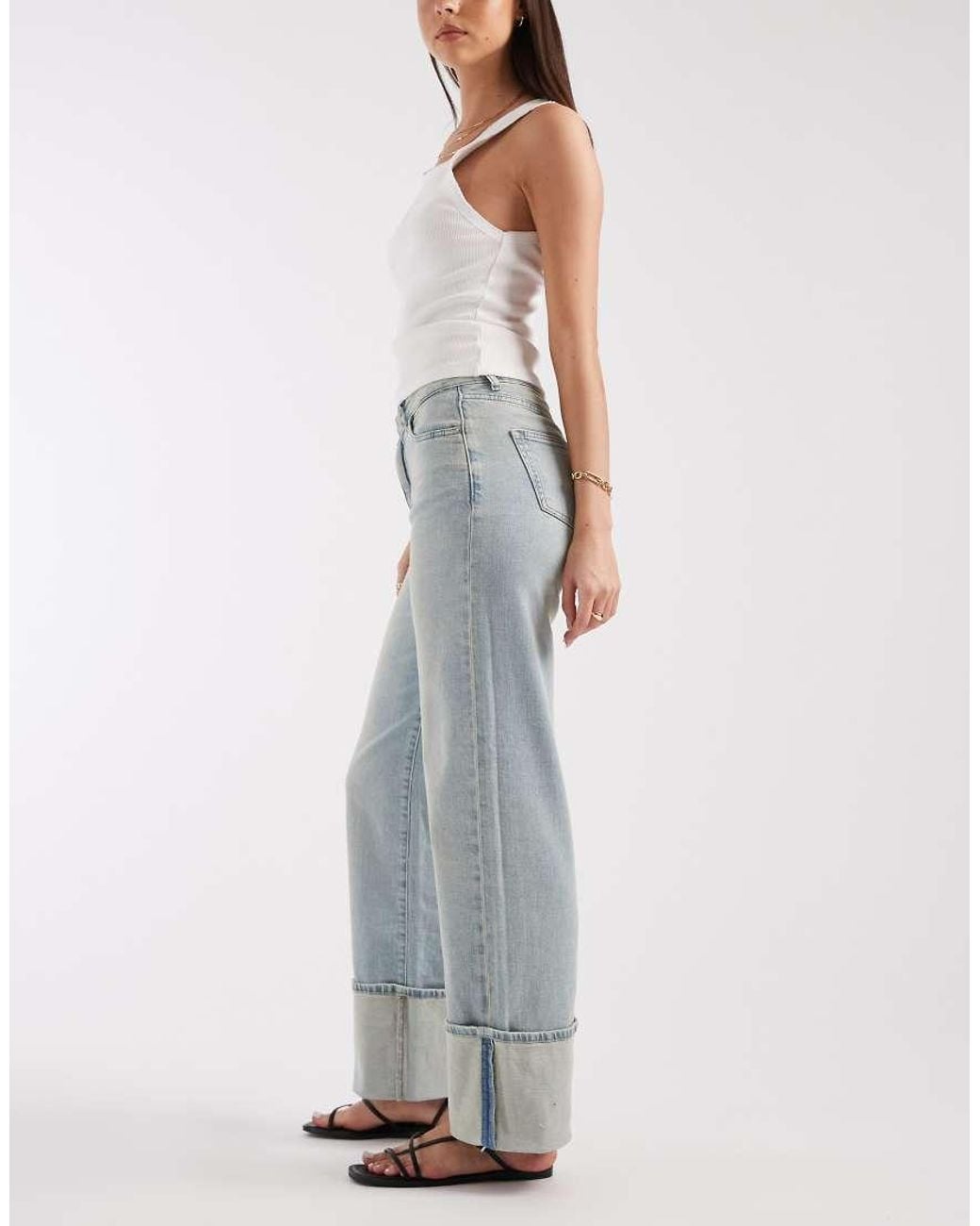 Pieces Blue Wide Leg Fold Up Jeans