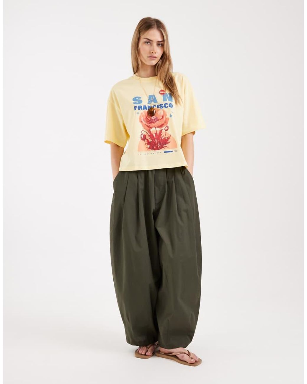 ONLY Yellow Boxy T-shirt With Flower Print