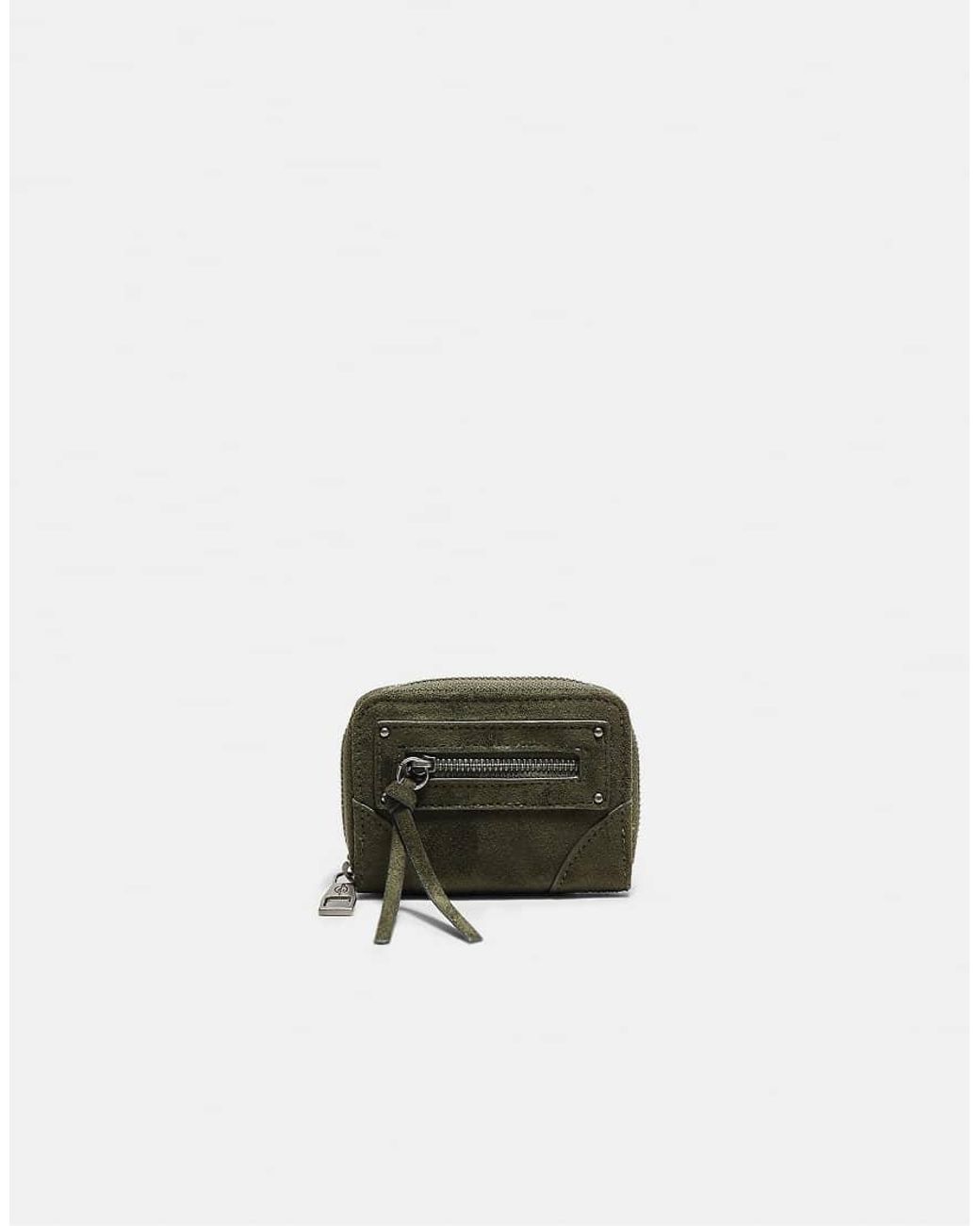 Stradivarius Green Compact Card Holder Purse With Zip Pocket Detail