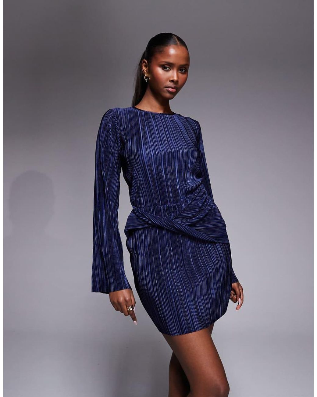 ASOS Blue Plisse Wrap Front Mini Dress