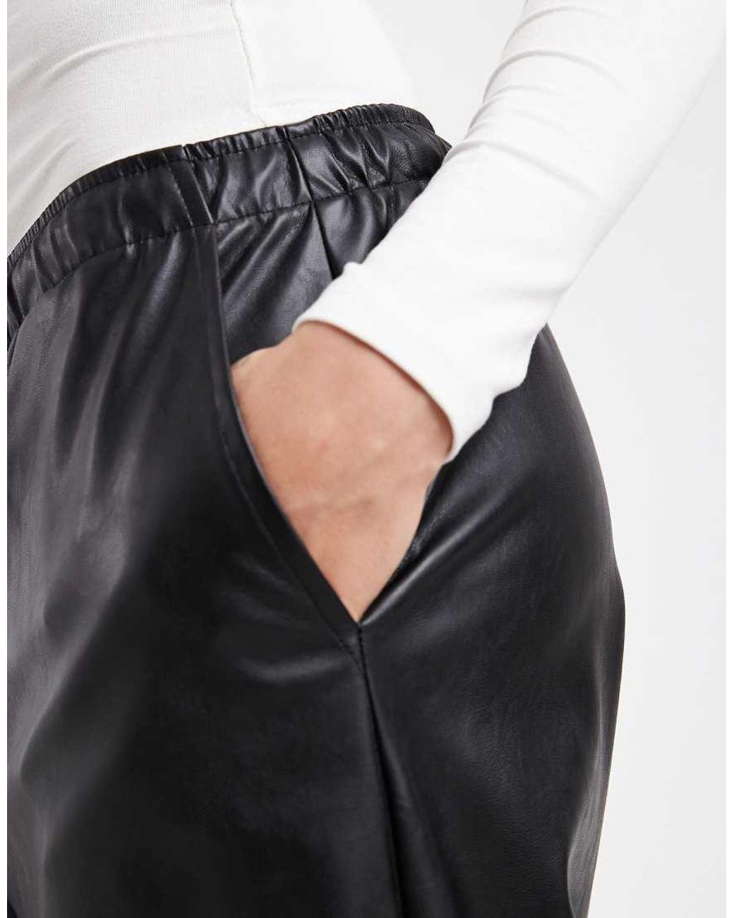 Vero Moda Black Tie Waist Wide Leg Faux Leather Trouser