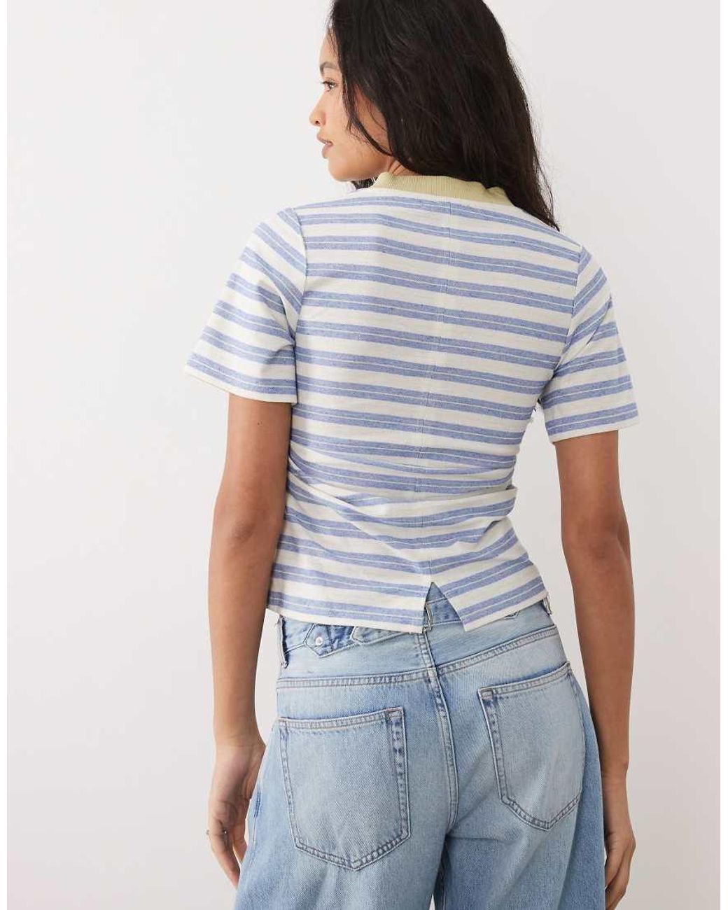 ASOS Blue Contrast Rib V Neck Cinched Waist Top
