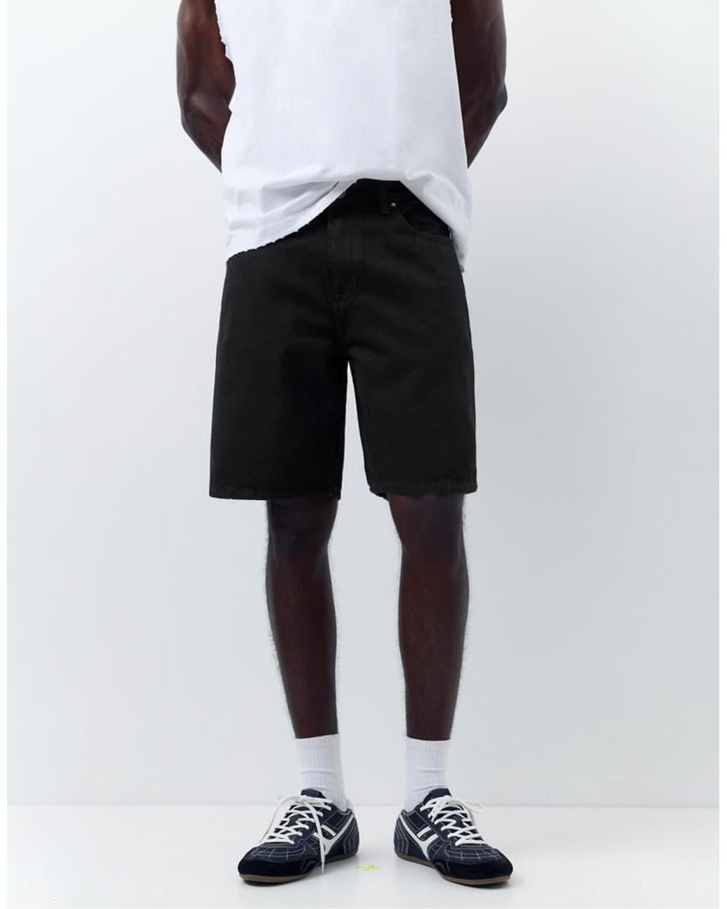 Pull&Bear White Standard Denim Bermuda Shorts for men