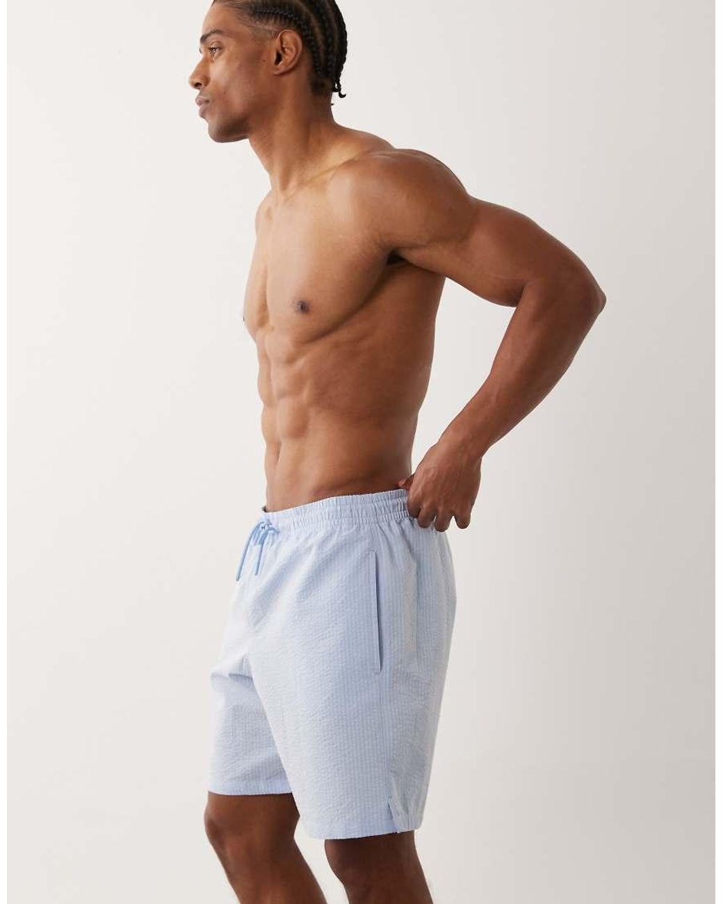 Mango Blue Seersucker Boxer Swim Shorts for men