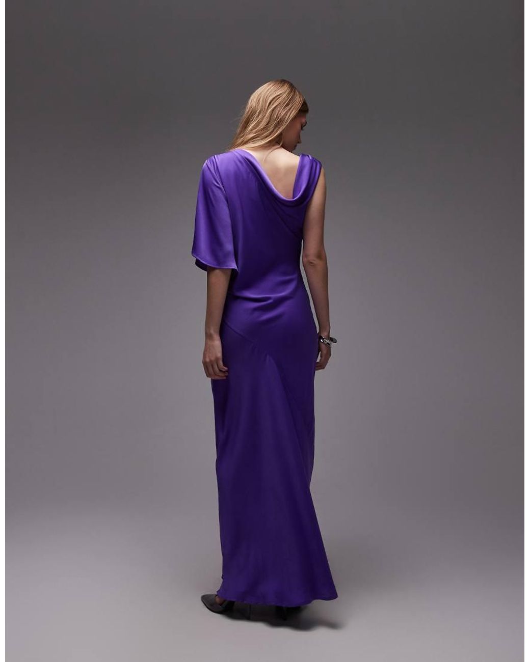 ASOS Purple Satin Maxi Dress With Cowl Front And Draped Sleeve
