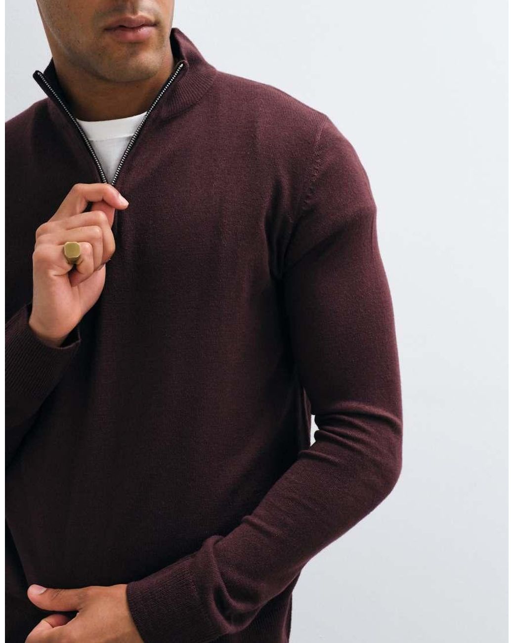 Brave Soul Blue 1/4 Zip Knit Sweater for men