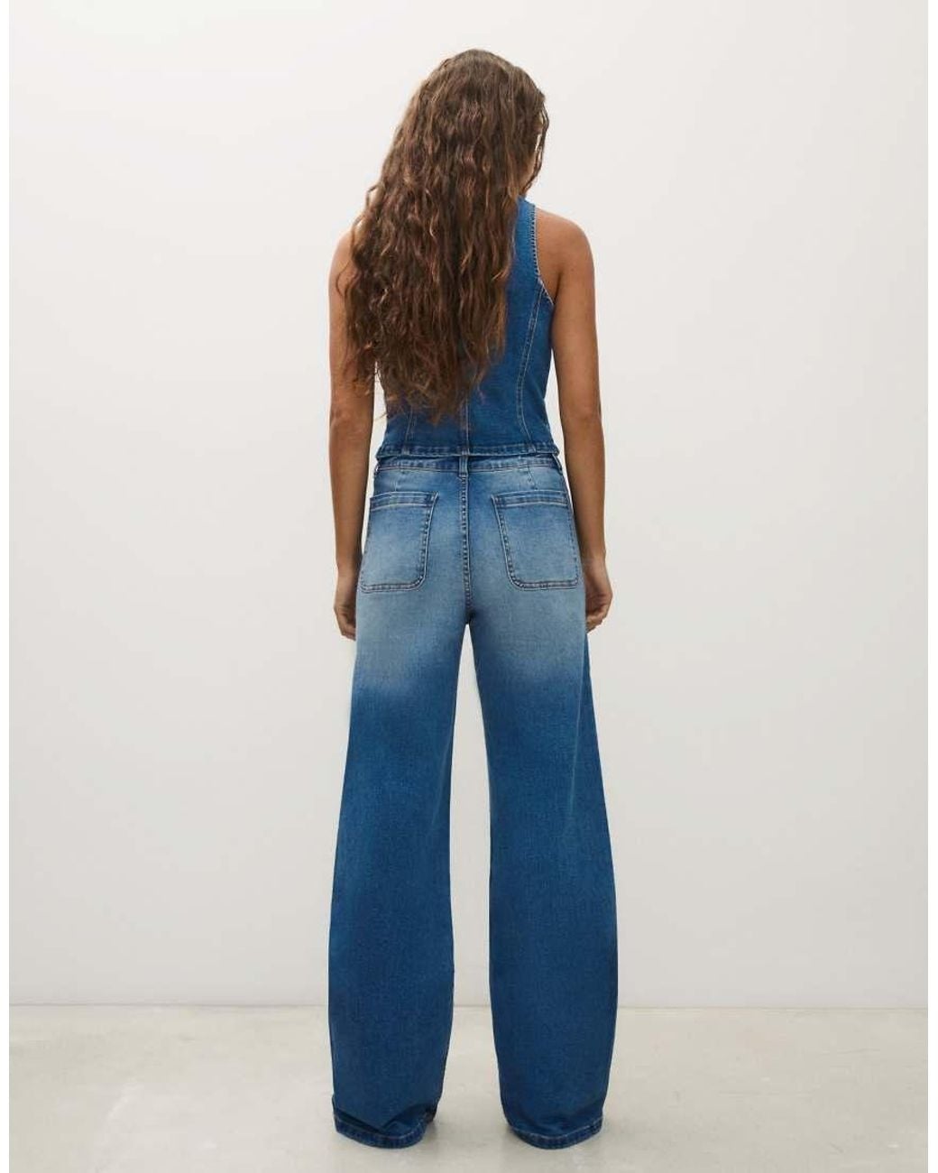 Bershka Blue Wide-leg Jeans With Button Detail