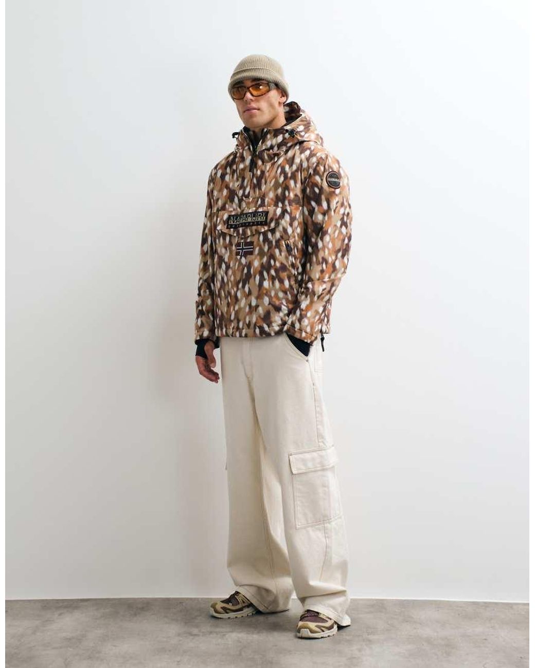 Napapijri Brown Box Logo Printed Anorak for men