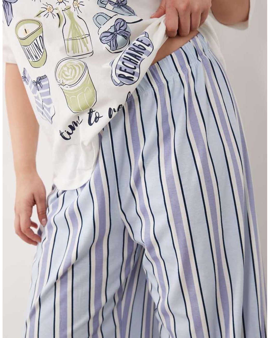 ASOS Blue Asos Design Curve Oversized Tee & Wide Leg Pants Pajama Set